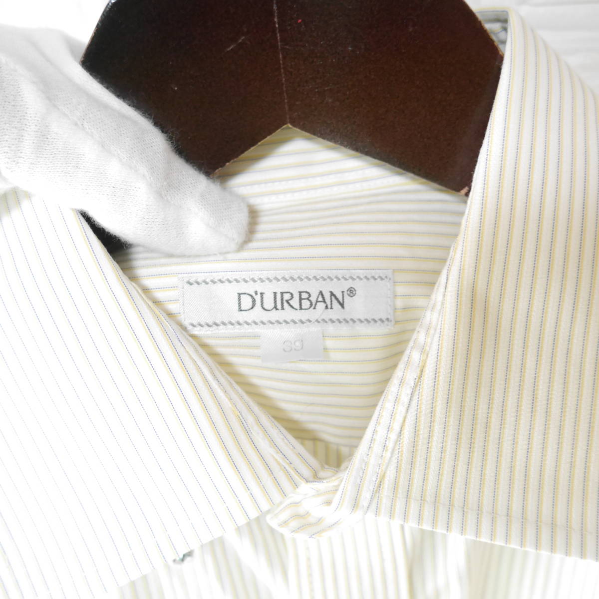 F36 □ DURBAN □ ダーバン　半袖カッターシャツ　クリーム　ストライプ　中古　サイズ？_画像8