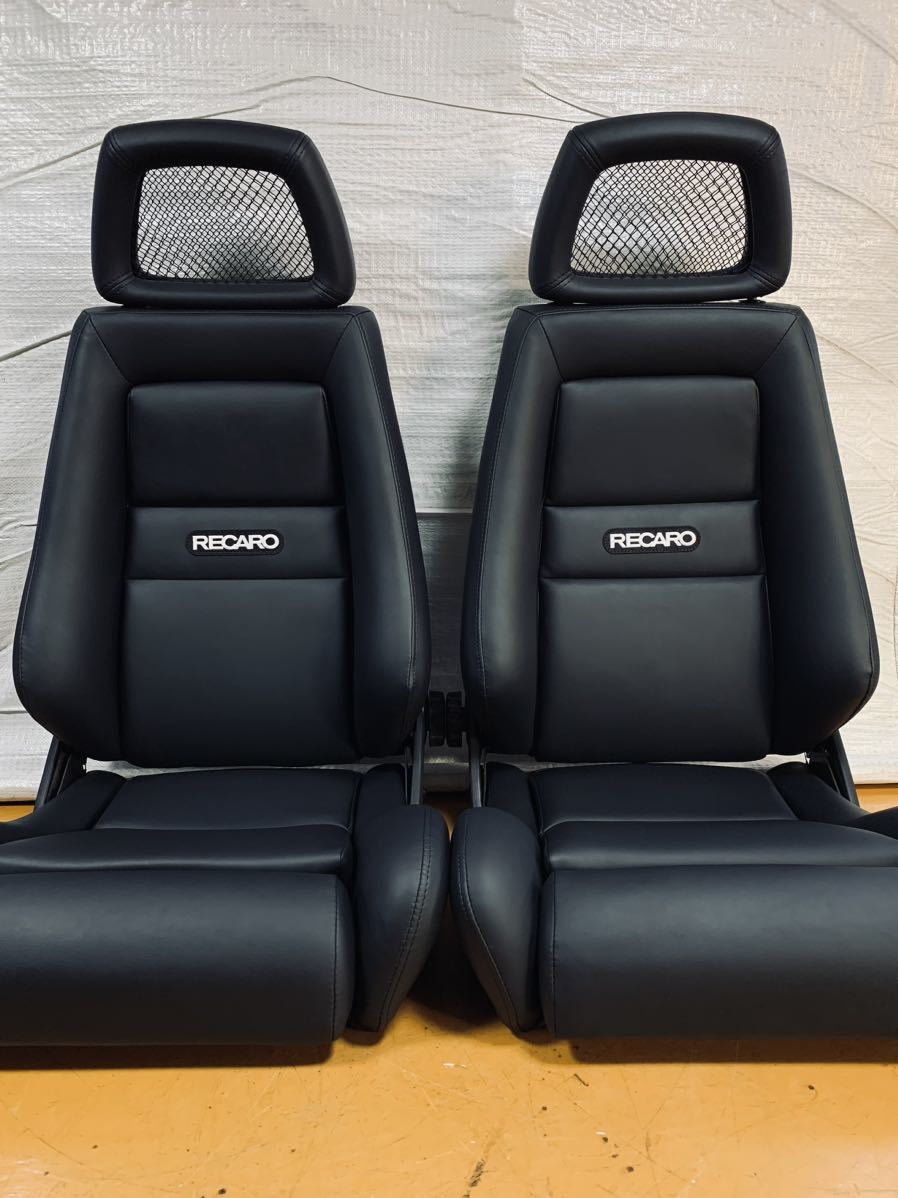 59.60.レカロ RECARO 2脚セット LX-L 黒フェイクレザー張り替え 張替え 張替 ブラックシングルステッチ 片側ダイヤル_画像1