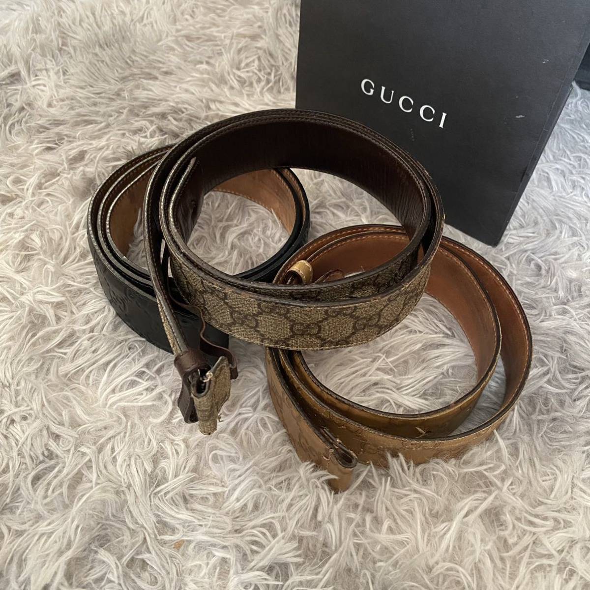 1円～ GUCCIベルト GGブラック メンズ レディース 正規品 シマ シェリーライン _画像2