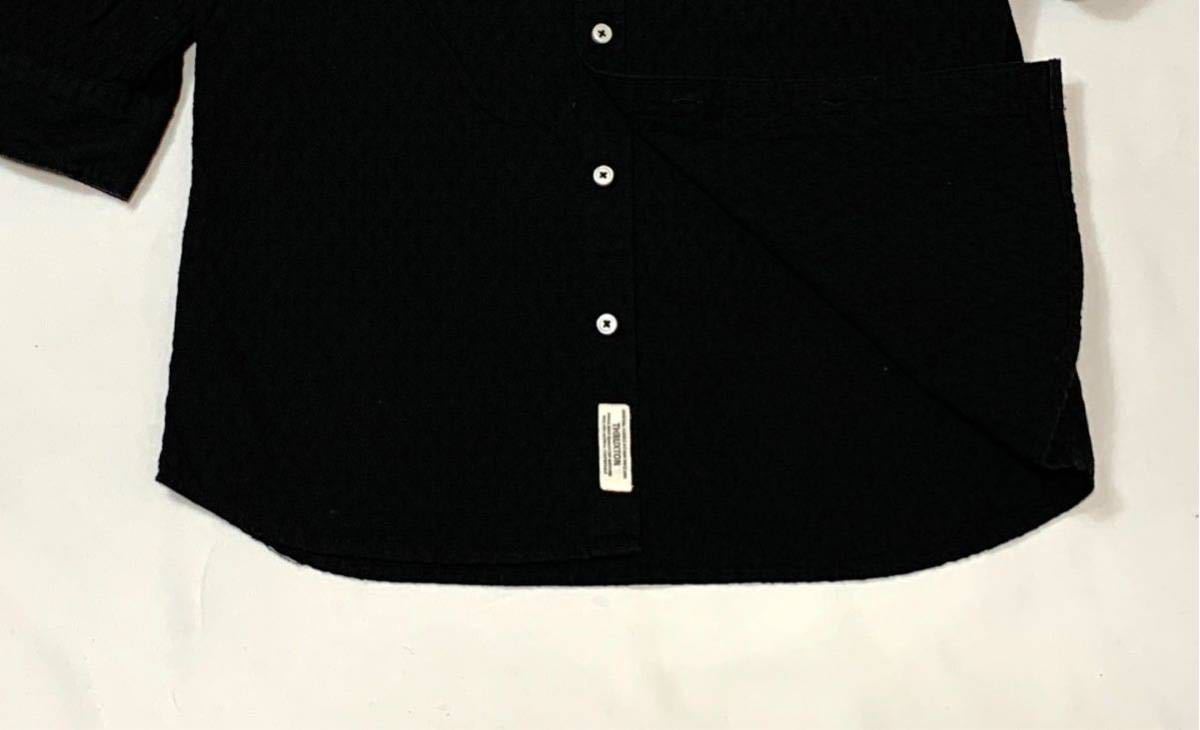 Thruxton スラクストン // ７分袖 ダイヤ柄 刺し子調 ロールアップ ボタンダウン シャツ (黒) サイズ Mの画像4