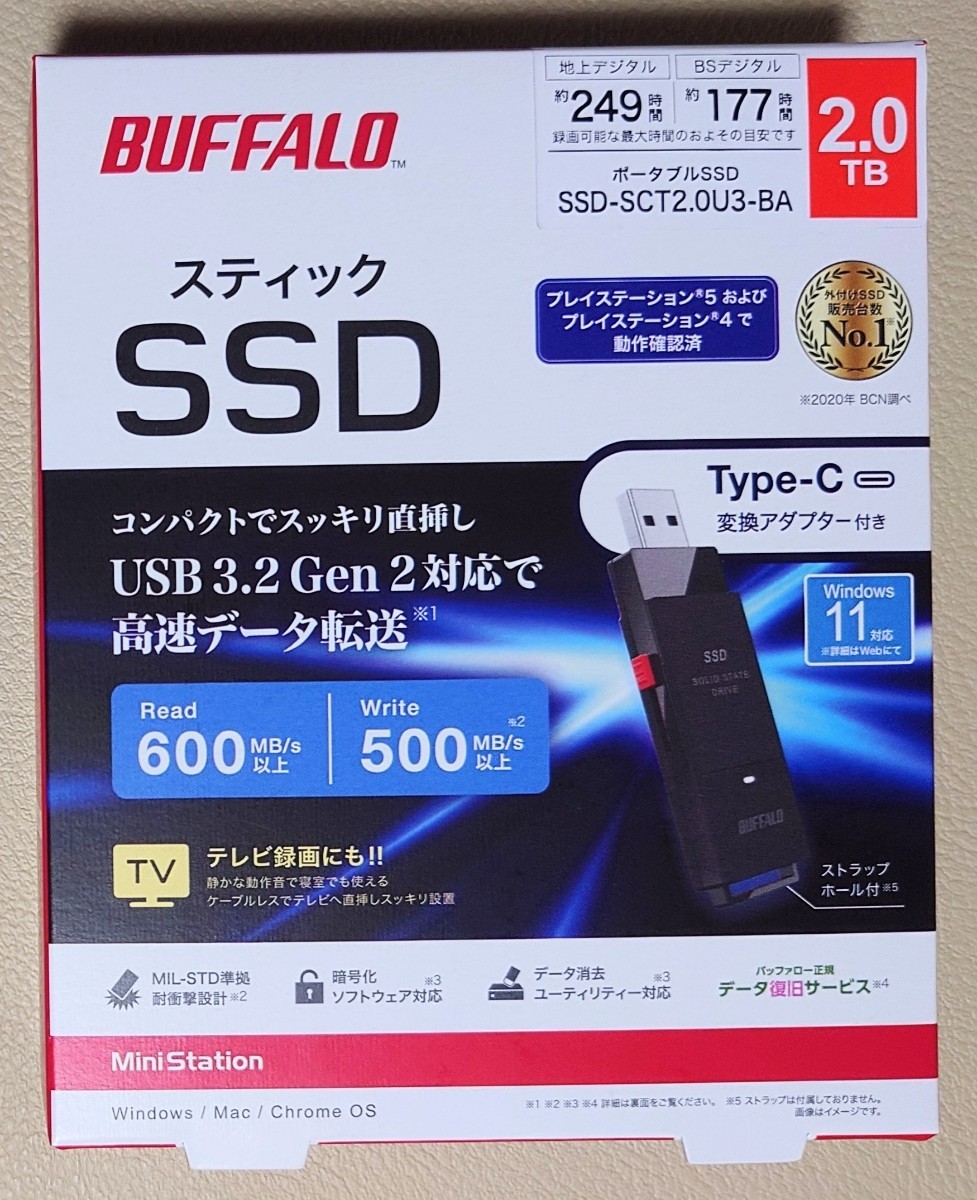 新品】バッファローSSD-SCT2.0U3-BA 2TB BUFFALO-