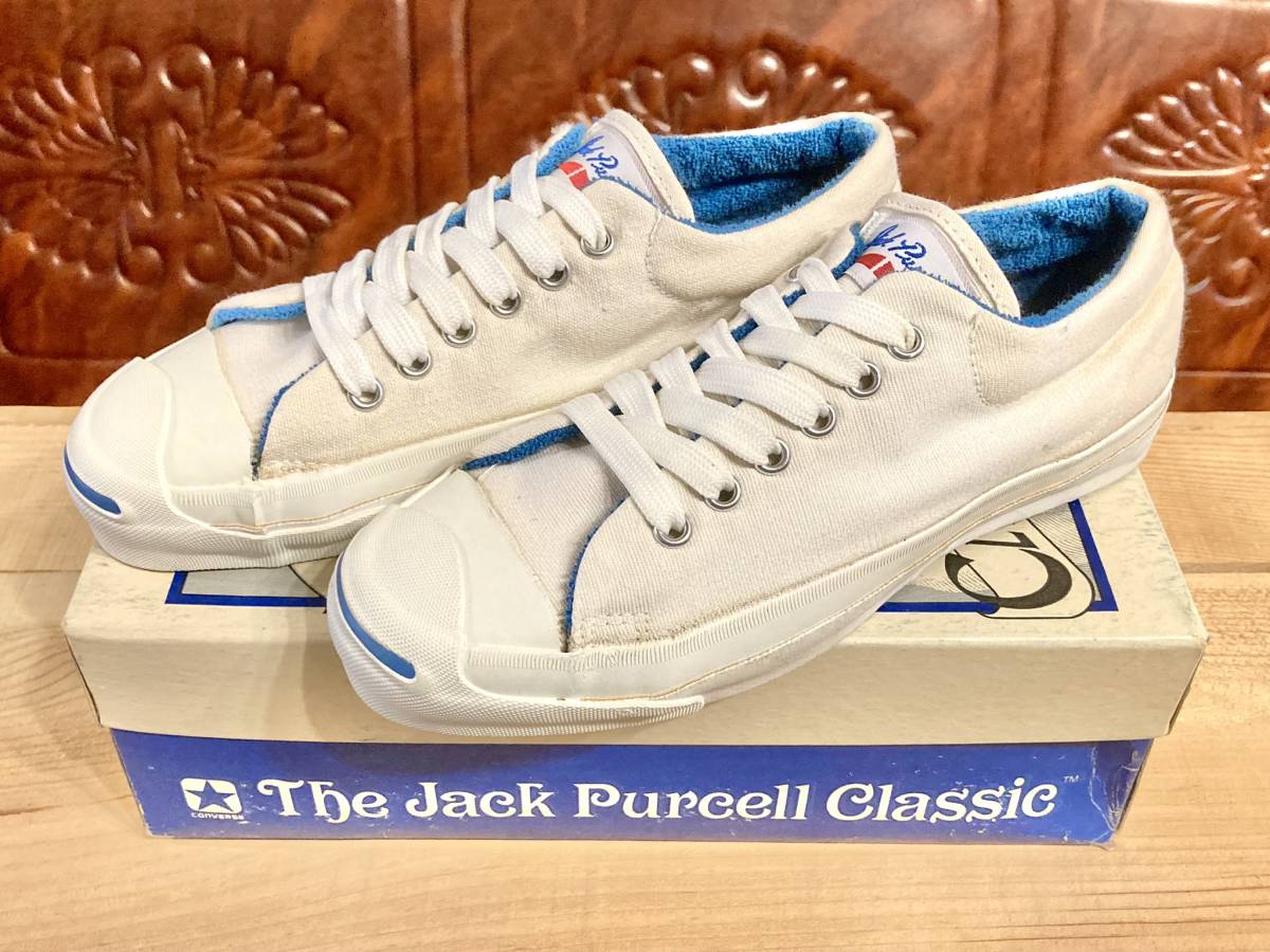 ★☆80s!USA!希少レア!!converse JUCK PURCELL CLASSIC 白/青 6.5 25cm コンバース ジャックパーセル クラシック デッド ビンテージ 239★