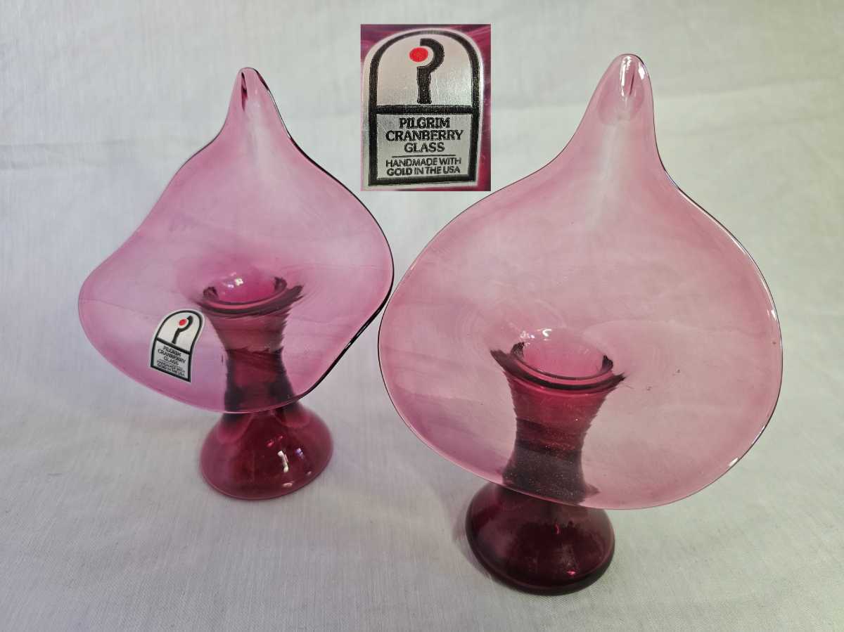 【SALE／55%OFF】 2瓶セット Pilgrim USA 花瓶 花器 フラワーベース ガラス クランベリー ビンテージ アメリカン Cranberry Glass 工芸ガラス