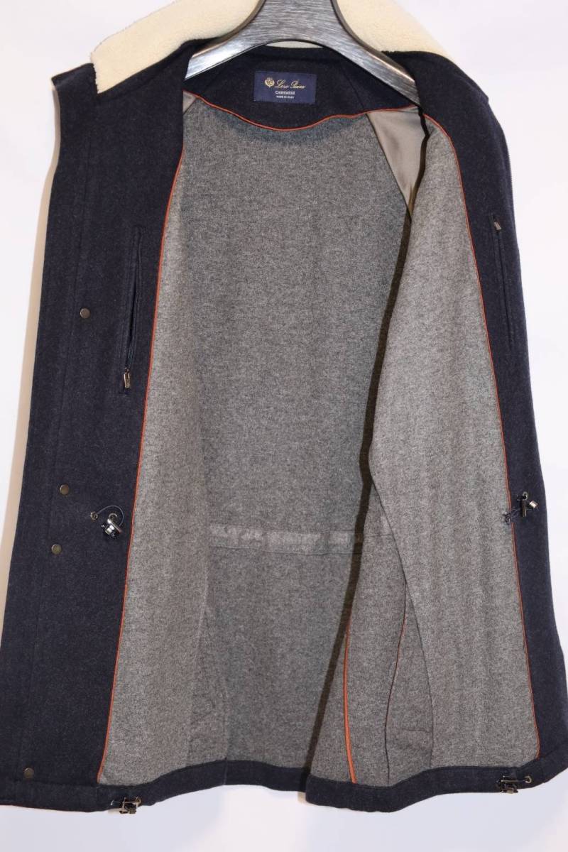 新品 Loro Piana ロロピアーナ TURATI COAT CASHMERE カシミヤスタンドカラーコート ネイビー 襟部ラムレザー M ジャケット アウター _画像6