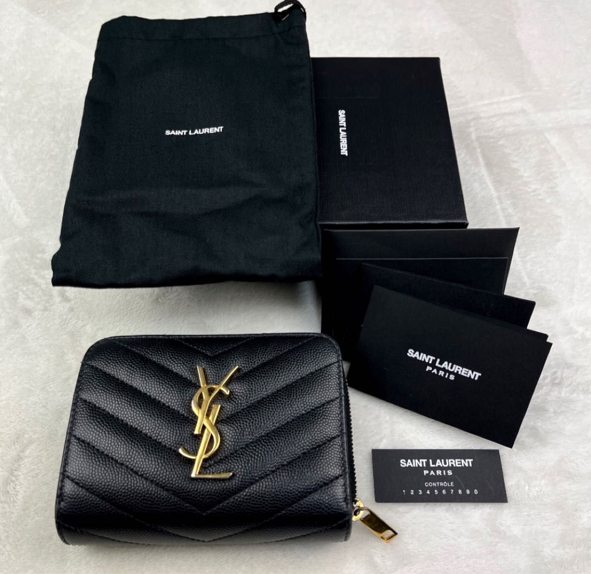 Saint Laurent モノグラム コンパクト ジップ 二つ折り財布-