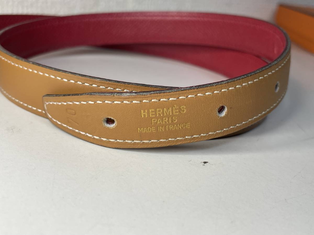 1円～ 極美品 HERMES エルメス ミニコンスタンス Hバックル レザー 70 x刻印 服飾小物 箱 バックル用保存袋付き ベージュ ゴールド レッド_画像8