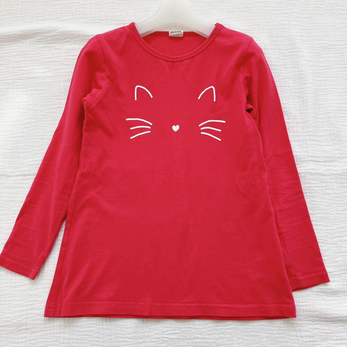 130 デビロック ピンク ロンT 長袖Tシャツ 猫 ねこ ネコ トップス 女の子 ガールズ_画像1