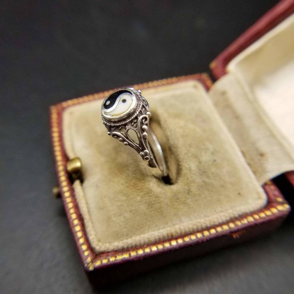 sig net black white enamel 925 silver te The Yinling g American Vintage ring silver ring engraving Vintage S134