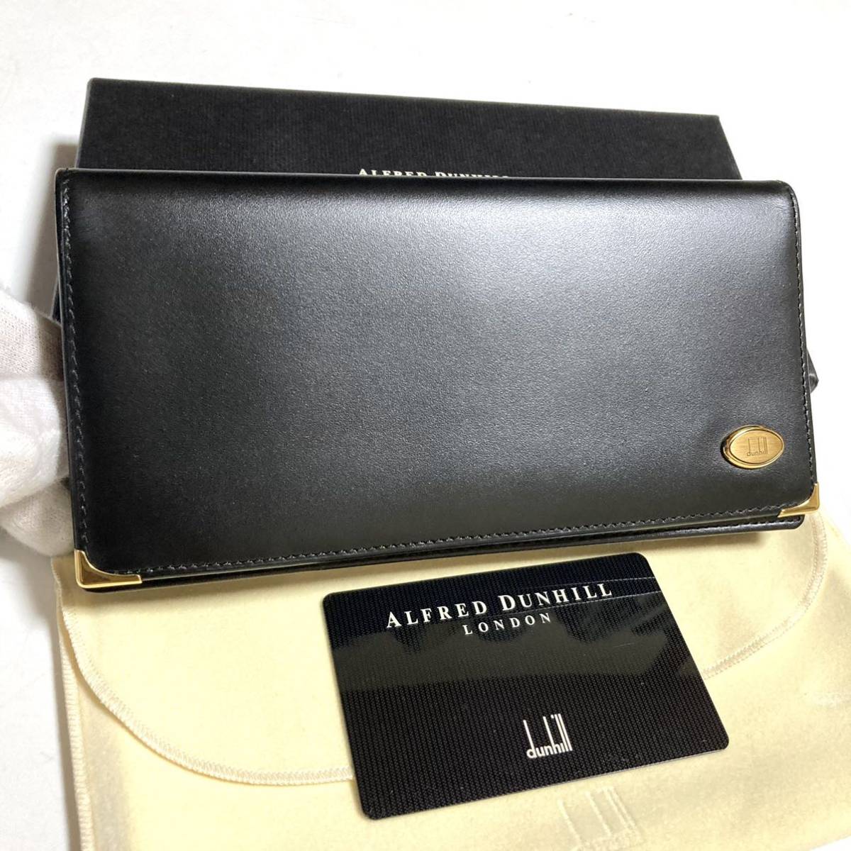 未使用 dunhill オックスフォード ダンヒル 長財布 札入れ 牛革 カーフレザー ブラック 財布 フォーマル フランス製 マチ付き