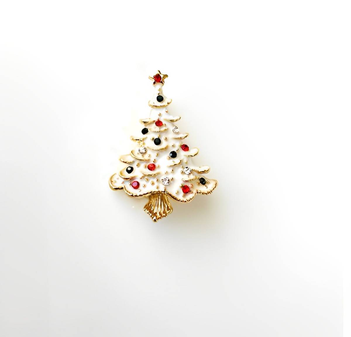 S1734 雪に被っている クリスマスツリー モチーフ ブローチ/ホワイト