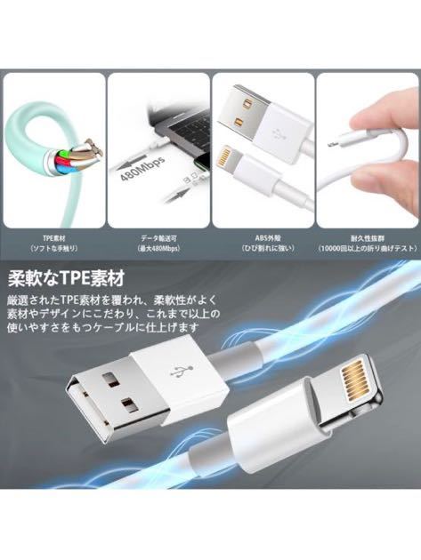 新版 iphone 充電 ケーブル　2M2本セットiphone 充電器 ケーブル USB-A to Lightning ケーブル iPhone充電ケーブル ライトニングケーブル