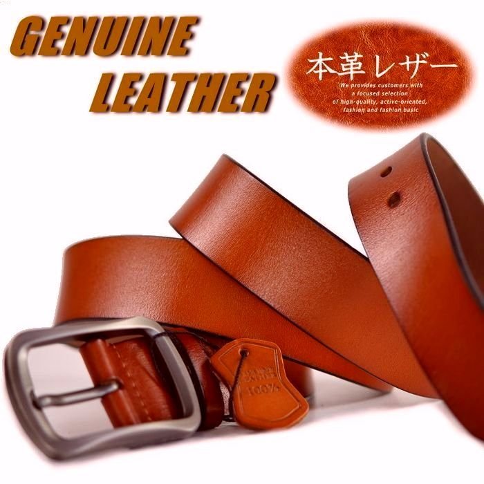 本革 レザー ベルト メンズ レディース GENUINE LEATHER カジュアル ビジネス ベルト 7992208 キャメル 130cm 新品 1円 スタート_画像1