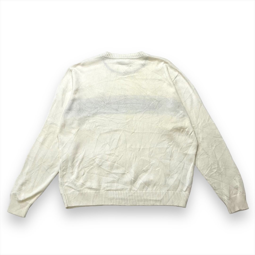 ラコステ ニット セーター ホワイト LACOSTE 古着 メンズ XL サイズ6 ワンポイント 刺繍 ロゴ_画像3