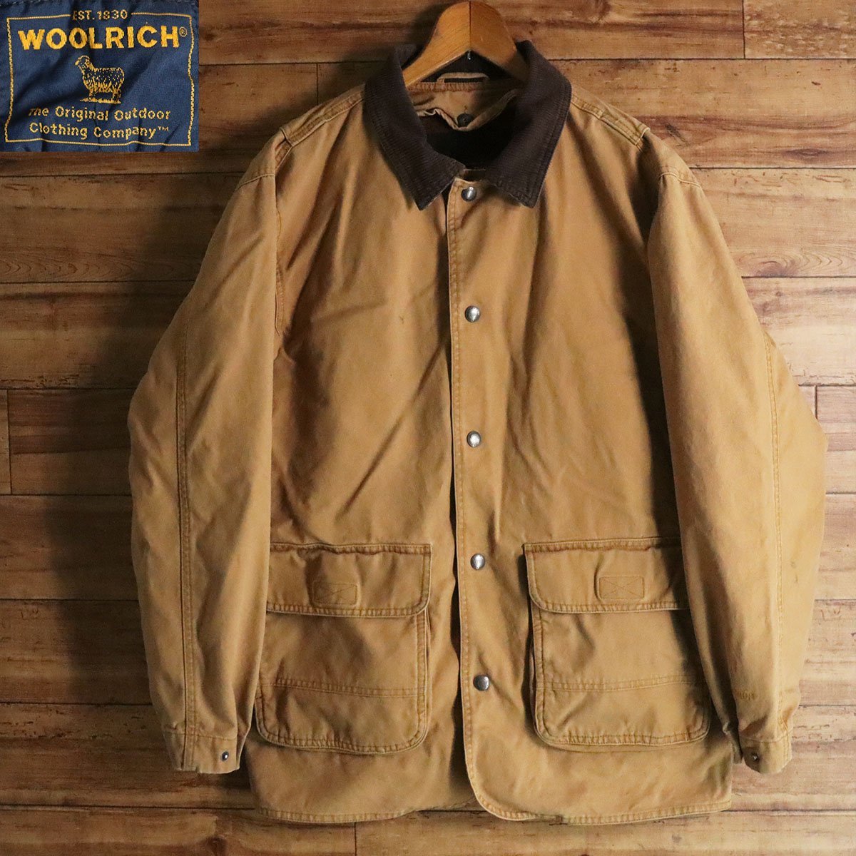 H7J/Y5.31-4　WOOLRICH　ウールリッチ　カバーオール　ワークジャケット　ブランケットライナー　襟コーデュロイ　メンズ　M　アメリカ古着_画像1