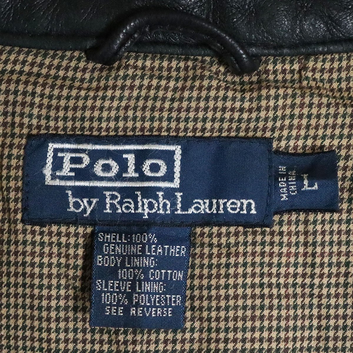 A9K/s8.31-2　90s～　Polo by Ralph Lauren　ポロラルフローレン　レザージャケット　スイングトップ　本革　革ジャン　皮ジャン　L_画像6