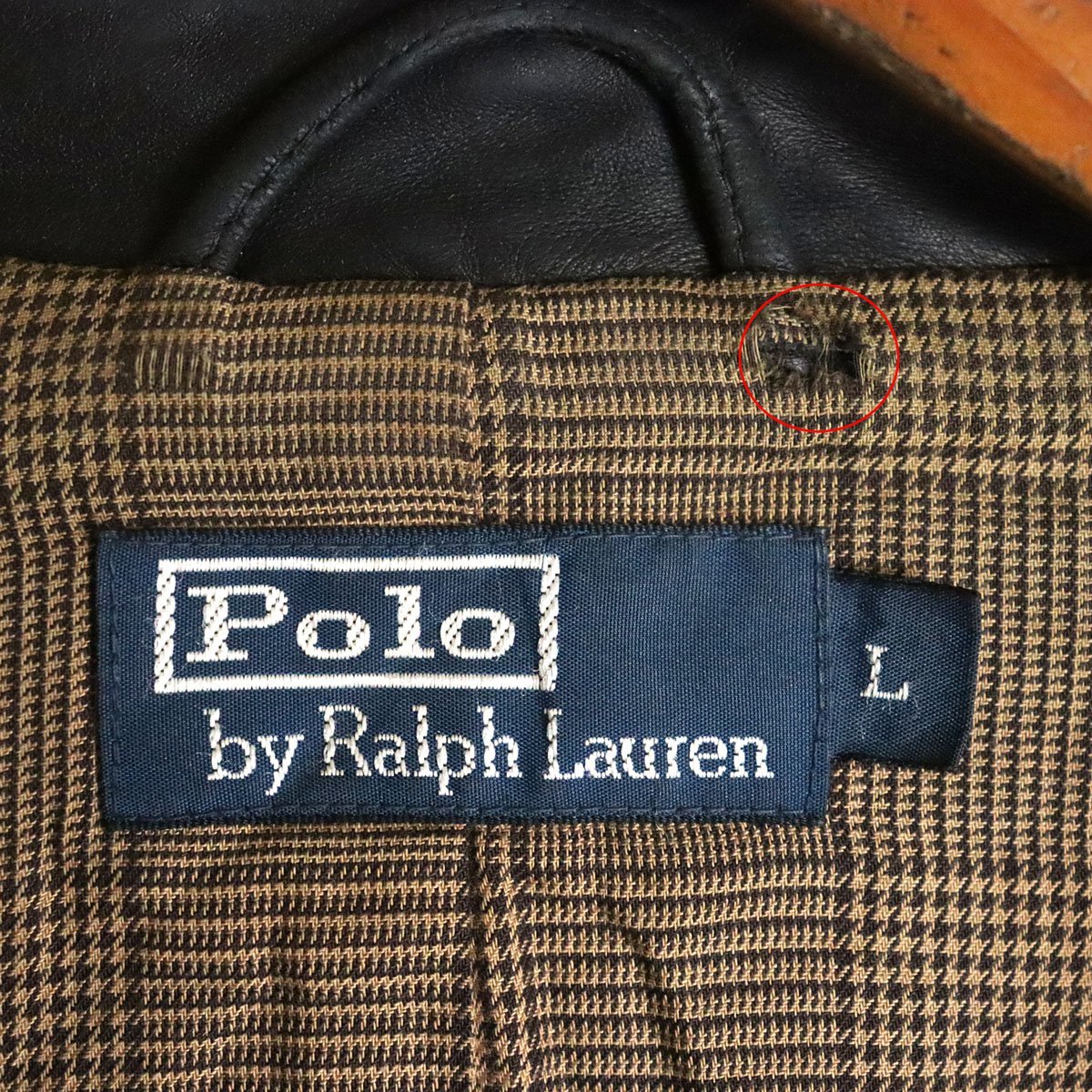 E1T/Y10.20-3　90s　POLO RALPH LAUREN　ラルフローレン　レザージャケット　本革　スポーツジャケット　革ジャン　皮ジャン　Lサイズ_画像6