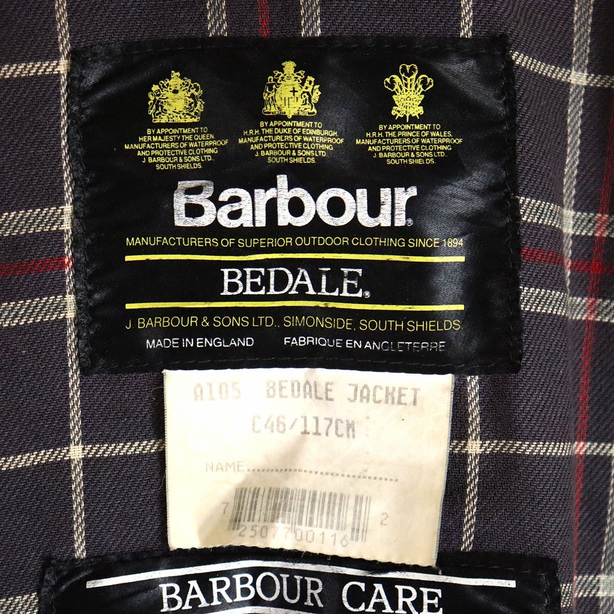 $5T/R10.24-5　90s　イギリス製　Barbour　バブアー　BEDALE　ビデイル　オイルドジャケット　オイルジャケット　3ワラント　C46_画像9