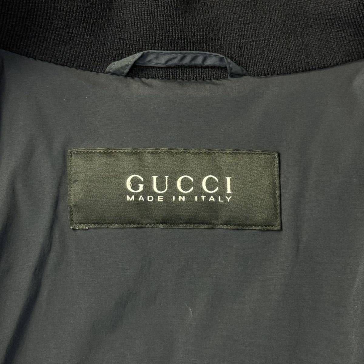 美品/46 M相当★グッチ/GUCCI 羊革 ラムレザー 切替コンビ素材 ダウンジャケット ブルゾン MA-1 中綿 光沢 シェリーライン メンズ 黒紺 秋_画像8