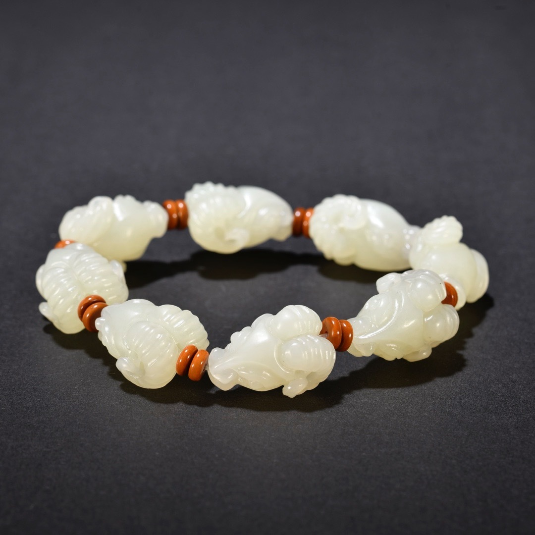 M◇明神◇極上珍品・中国・和田玉彫・仔料・山羊手串・手彫り・中国古