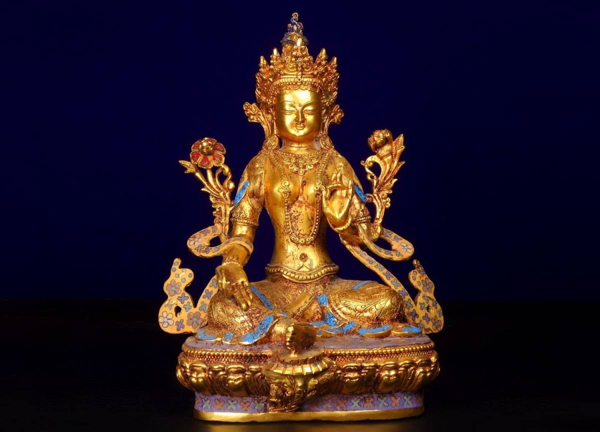 ◆明神◆極上珍品・中国・時代物・銅金彫・景泰藍佛座像・金水厚重・旧蔵・仏教文化・仏教美術・古美術・古董品