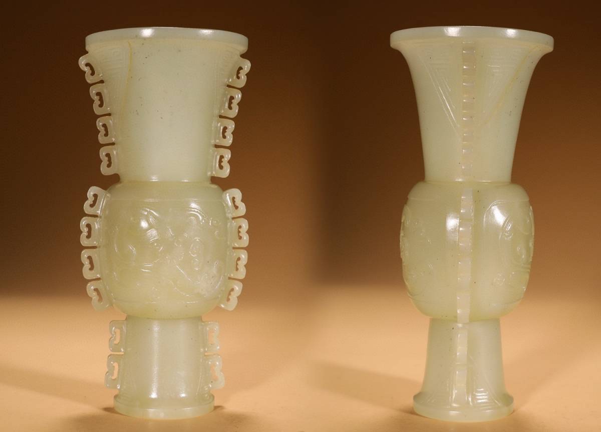 ◇明神◇極上珍品・時代物・古和田玉・龍紋花觚・手彫り・中国古美術