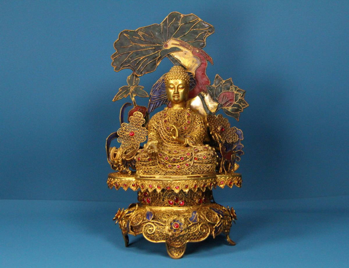 最安値に挑戦! ◇明神◇極上珍品・中国・時代物・古銅金・嵌め宝石