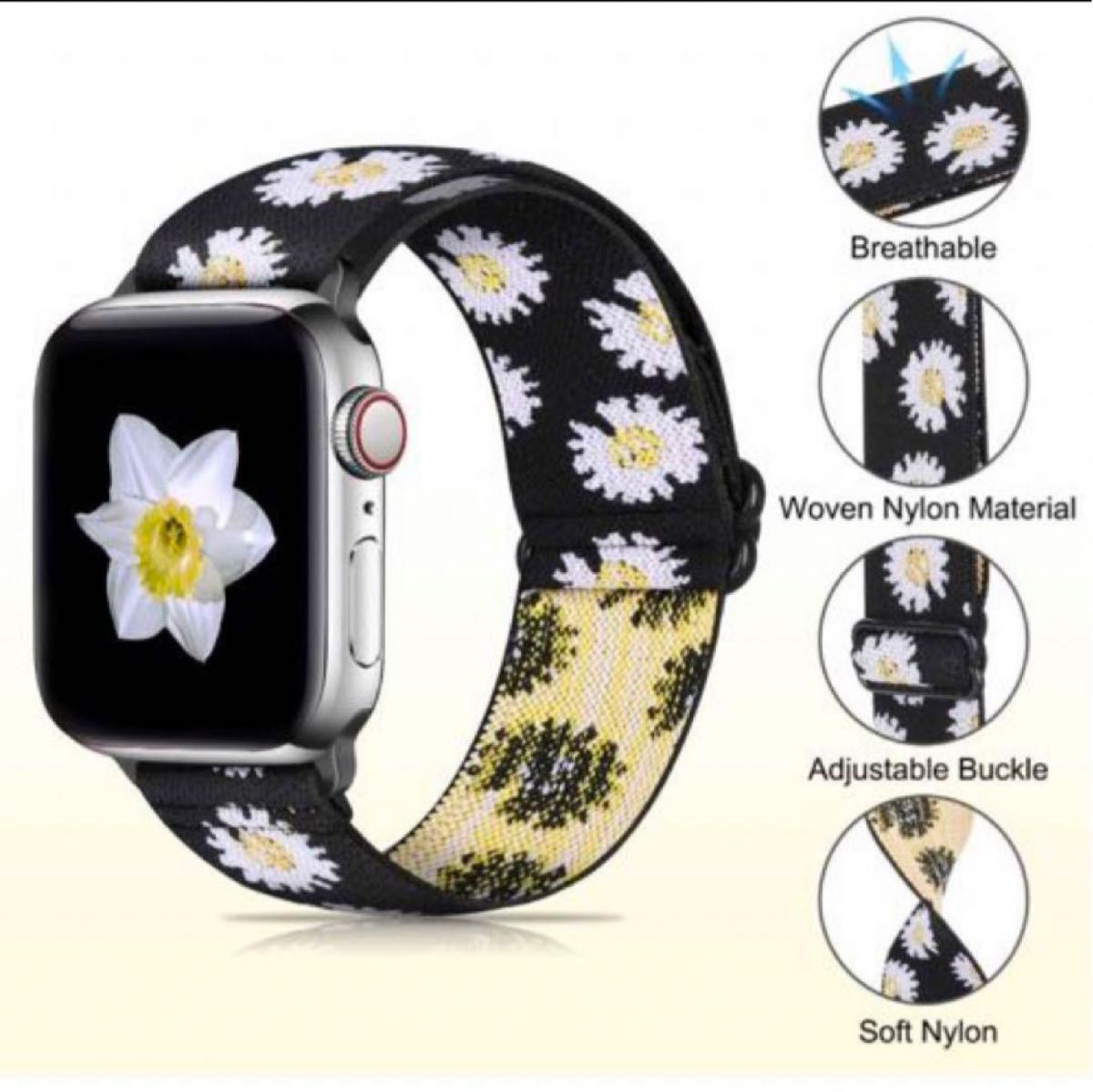 14-43 Onetmpre ナイロン弾性時計バンド　花　LOVE ２本　AppleWatch 38/41/42/44/45mm