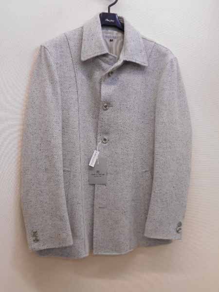 ロータリー薄いグレーの折り柄、Lサイズ、襟付きジャケット