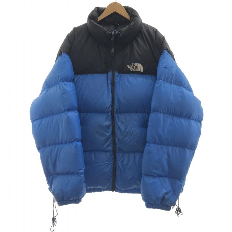 【中古】※使用感あり THE NORTH FACE ザ・ノースフェイス 90s ヌプシダウンジャケット(サイズタグ欠品) ブルー×ブラック[240024409052]