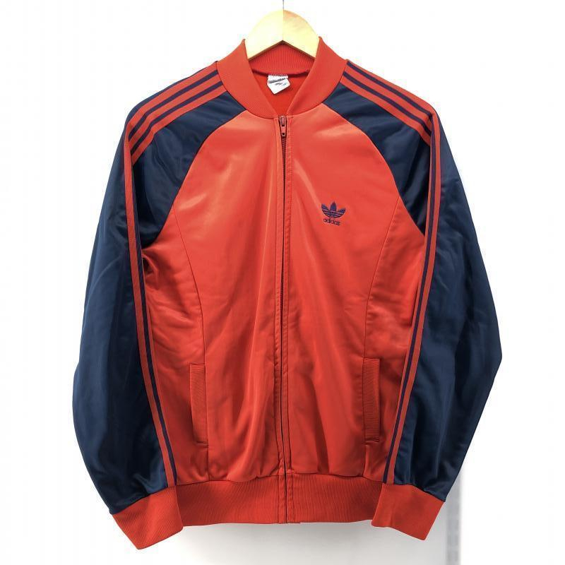 【中古】70s adidas トラックジャケット VENTEX社製 赤×ネイビー サイズM相当　アディダス[240024424228]