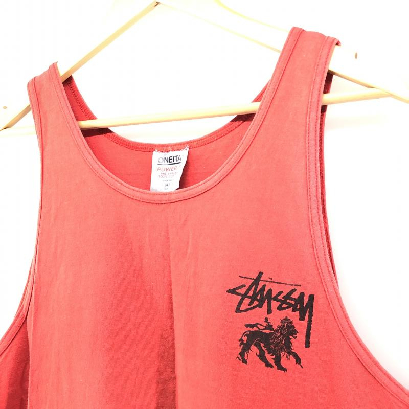 【中古】STUSSY 80～90s ONETIAボディ ラスタライオン タンクトップ L レッド　ステューシー[240024432507]_画像2