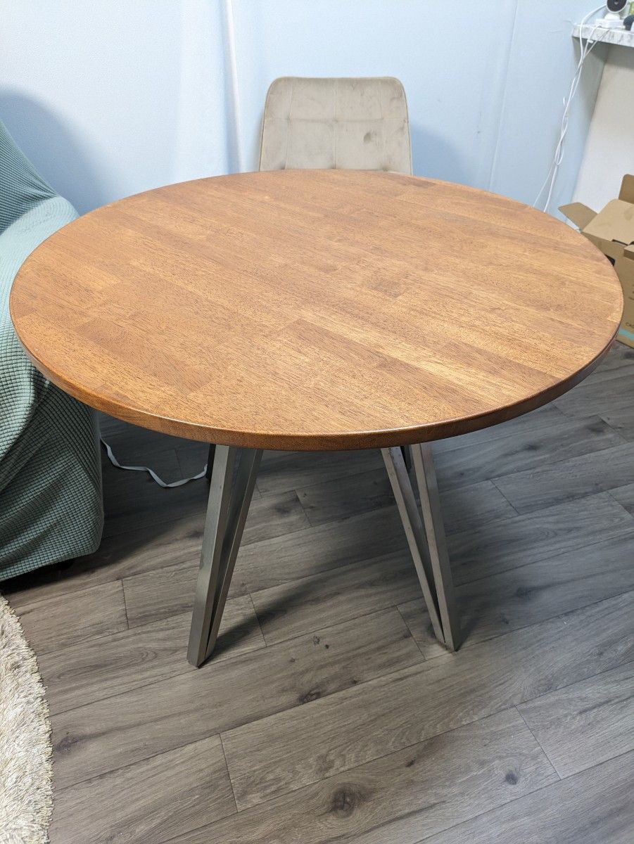 THE CAFE TABLE ラバーウッド天板 ステンレス脚 直径90cm 面取|PayPay