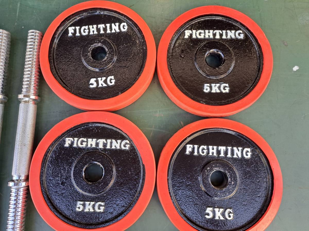 FIGHTING ROAD ファイティングロード ラバーダンベル プレート5kg×8/2.5kg×4/1.25×4計55kg＋シャフト、カラー2.5kg？ 計60kg？_画像2