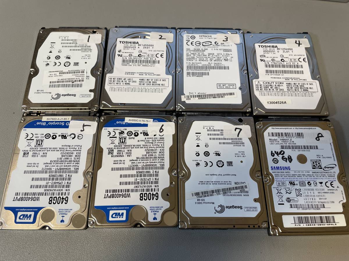 健康診断　正常品　WD 2.5インチ ハードディスク８台セット 640GB 500GBなど動作品 ８個セット　東芝　シーゲイト　サムソン _画像1