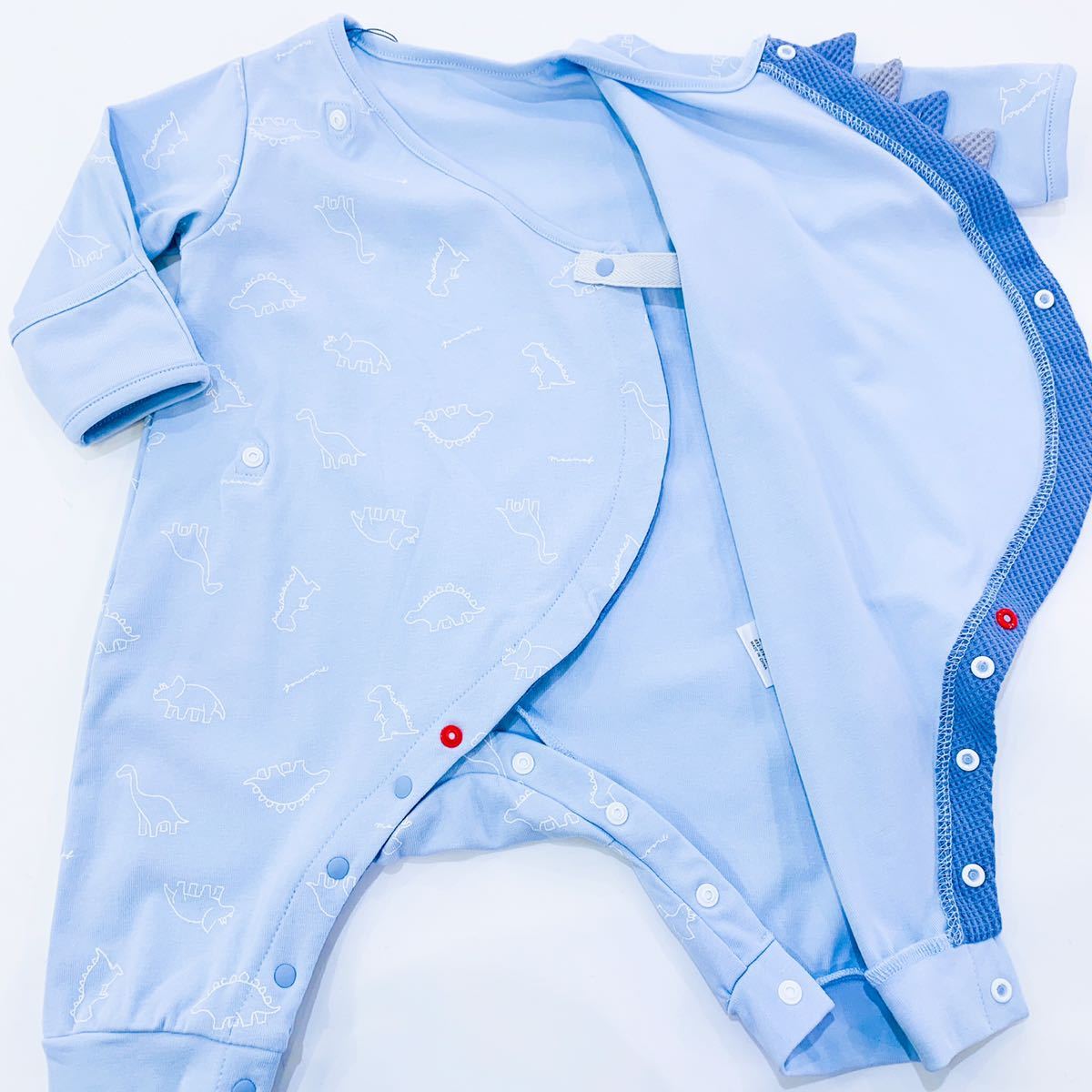 [ new goods unused ]mocmofmokmof rompers 70cm. put on change easy light blue light blue dinosaur line . print total pattern long sleeve lovely 