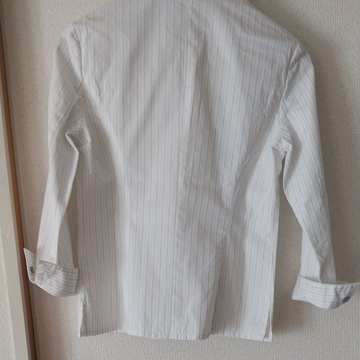 ELLE白シャツ 縞ストレッチ七分袖