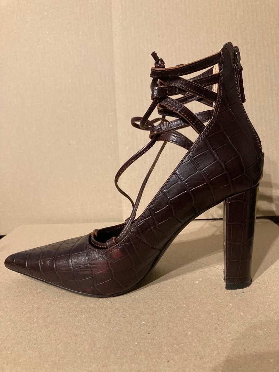 Ameri vintage Mサイズ　ZIGZAG LACE UP PUMPS レースアップパンプス　アメリヴィンテージ　靴　茶