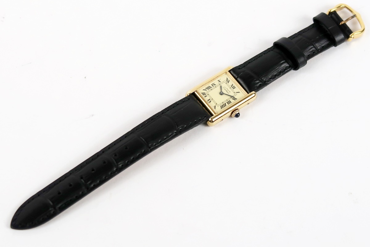 [ очень красивый товар ]Cartier Cartier Must Tank verumeiyu Vintage высококлассный наручные часы сапфир механический завод рабочее состояние подтверждено [OQ38]