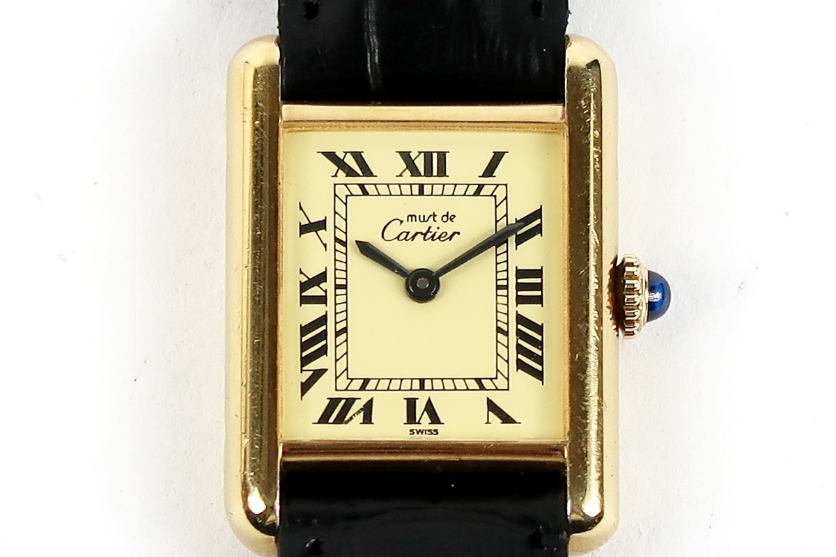 [ очень красивый товар ]Cartier Cartier Must Tank verumeiyu Vintage высококлассный наручные часы сапфир механический завод рабочее состояние подтверждено [OQ38]