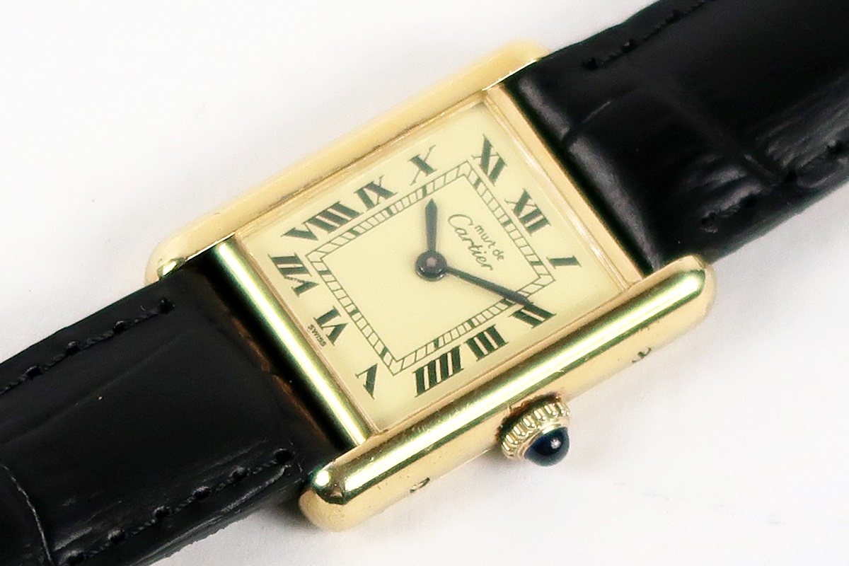 [ очень красивый товар ]Cartier Cartier Must Tank verumeiyu Vintage высококлассный наручные часы сапфир механический завод рабочее состояние подтверждено [OQ38]