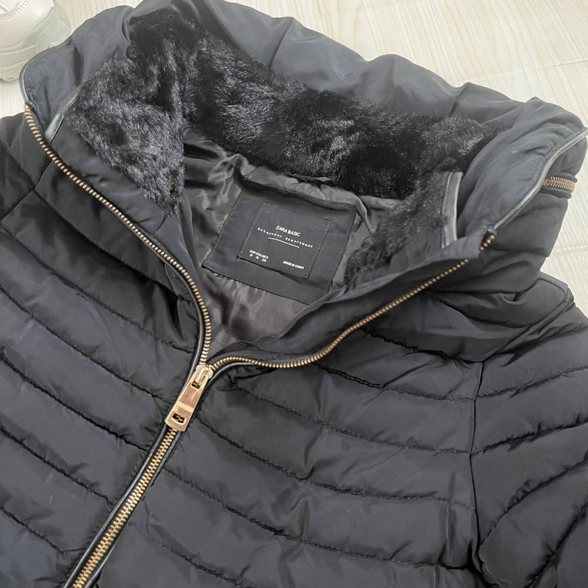 美品 ZARA ザラ ハイネックファー ダウン ジャケット M ショートコート