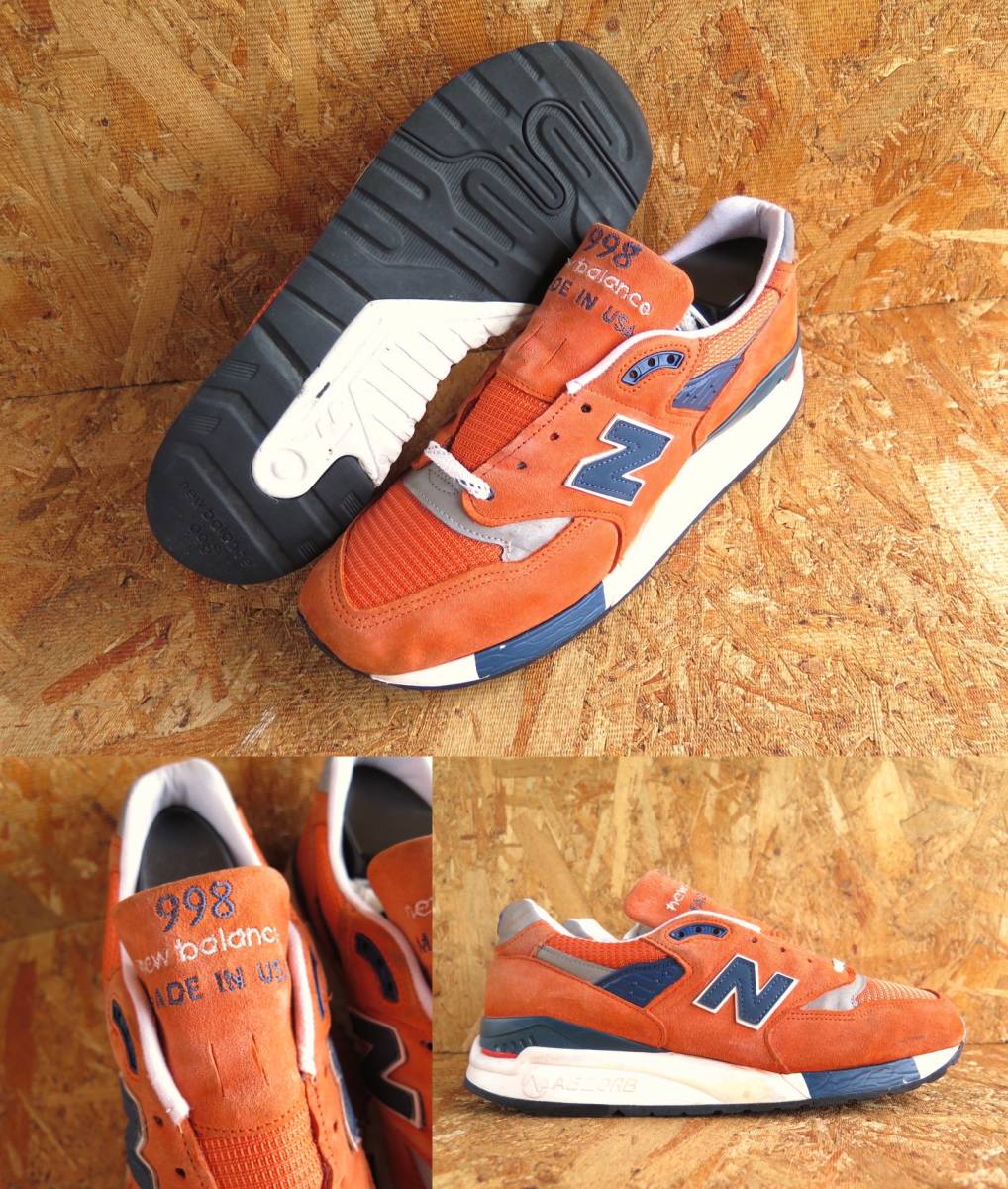 26.5cm USA製 M998CTL ニューバランス New Balance US8.5 レザー アメリカ製 991 992 993 1300 復刻モデル ORANGE NAVY オレンジ スエード_画像1