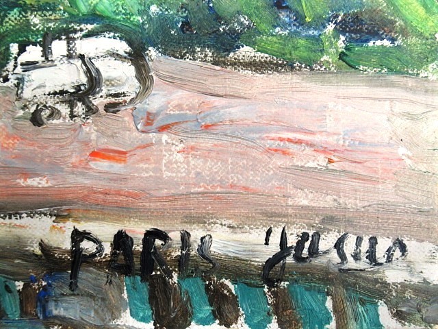 油彩画 F4号 小西安夫 1970年作 「PARIS コンコルド広場」 画家サイン有り②_画像3