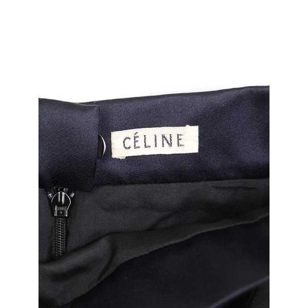 CELINE セリーヌ シルクサテン切替ウールスカート ネイビー サイズ:36 レディース IT46CRR3FGCO_画像3