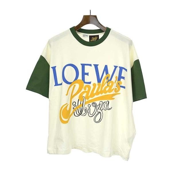 LOEWE ロエベ Paulas Ibiza ロゴプリントワイドフィットTシャツ ホワイト サイズ:S レディース ITS2KA7N0RF4