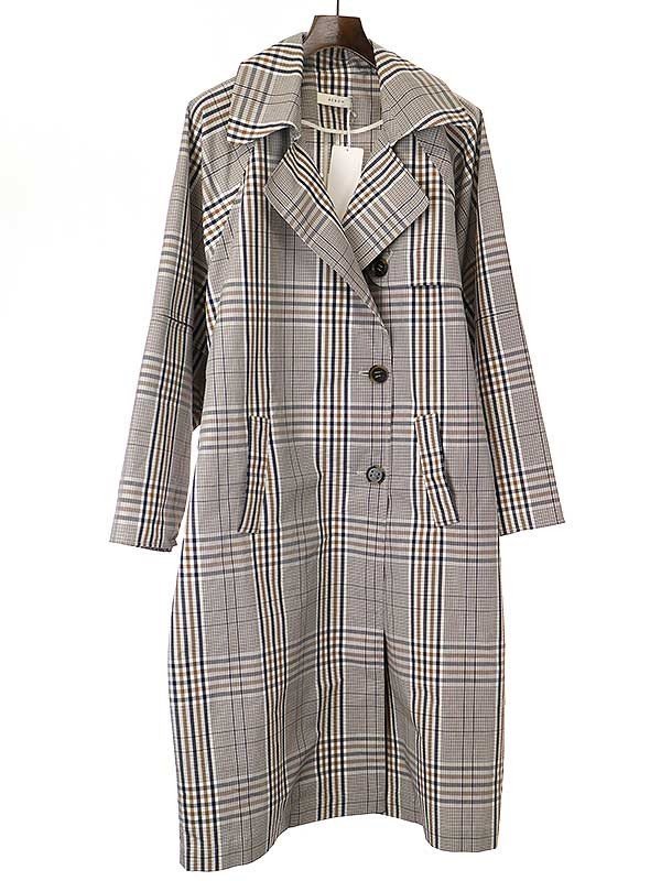 AERON aero n big Silhouette check coat beige group size :34 lady's ITHTACT4PEXO