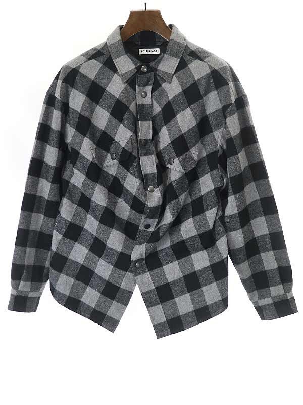 BALENCIAGA バレンシアガ 20SS SWING CANADIAN SHIRT スウィングチェックシャツ グレー 34 ITLHYNTHJX06_画像1