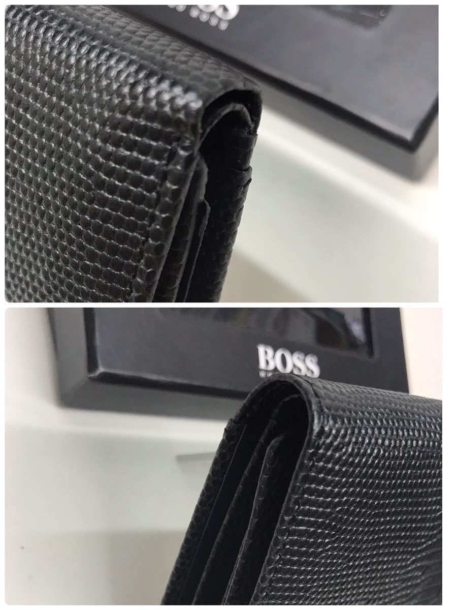 【新品未使用】レア　Hugo Boss ヒューゴ ボス 三つ折り財布 コインポケット付き リザード　トカゲ革 黒_画像3