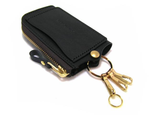 L character fastener key case smart key case key key cover men's lady's original leather Tochigi leather cow leather key case key holder black 