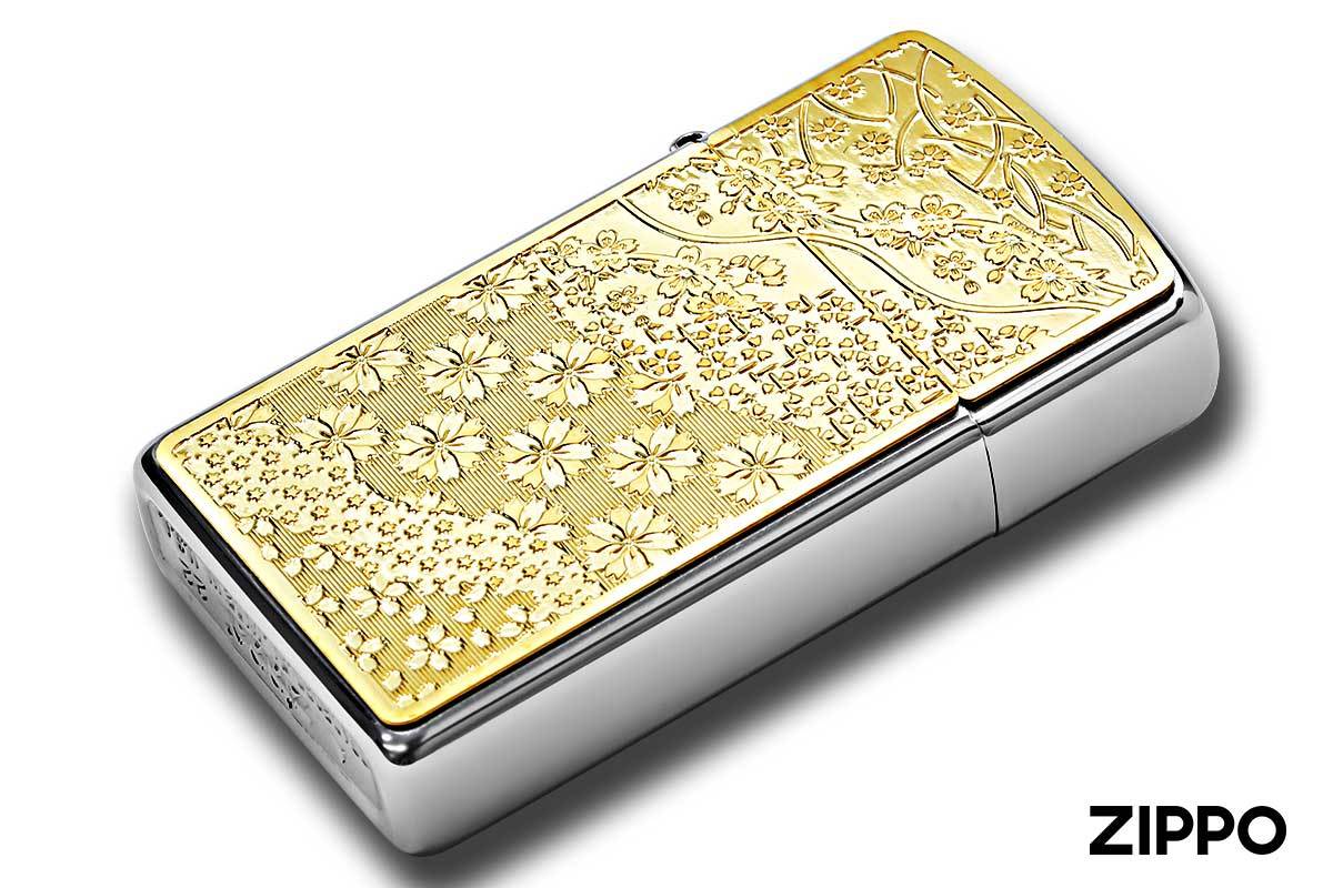 Zippo ジッポライター 200 Metal Gold Plate 真鍮板メタル ゴールドプレート スリム 16MP-桜 GP メール便可_画像3